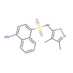 Cc1noc(NS(=O)(=O)c2ccc(N)c3ccccc23)c1C ZINC000000016705