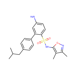 Cc1noc(NS(=O)(=O)c2ccc(N)cc2-c2ccc(CC(C)C)cc2)c1C ZINC000013782455