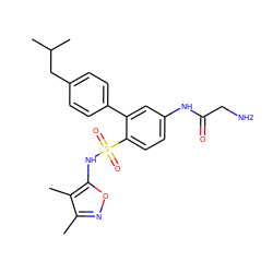 Cc1noc(NS(=O)(=O)c2ccc(NC(=O)CN)cc2-c2ccc(CC(C)C)cc2)c1C ZINC000013782459