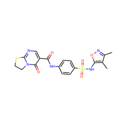 Cc1noc(NS(=O)(=O)c2ccc(NC(=O)c3cnc4n(c3=O)CCS4)cc2)c1C ZINC000004001692