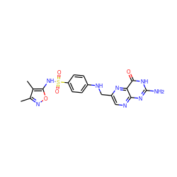 Cc1noc(NS(=O)(=O)c2ccc(NCc3cnc4nc(N)[nH]c(=O)c4n3)cc2)c1C ZINC000584904730