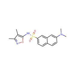 Cc1noc(NS(=O)(=O)c2ccc3ccc(N(C)C)cc3c2)c1C ZINC000013602380