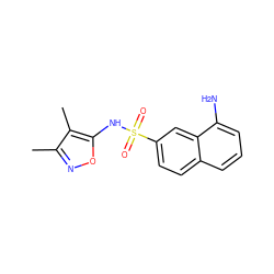 Cc1noc(NS(=O)(=O)c2ccc3cccc(N)c3c2)c1C ZINC000013602384