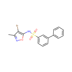 Cc1noc(NS(=O)(=O)c2cccc(-c3ccccc3)c2)c1Br ZINC000026473346