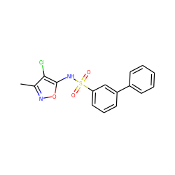 Cc1noc(NS(=O)(=O)c2cccc(-c3ccccc3)c2)c1Cl ZINC000026469697