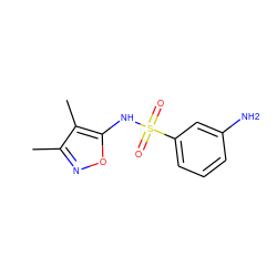 Cc1noc(NS(=O)(=O)c2cccc(N)c2)c1C ZINC000013602369