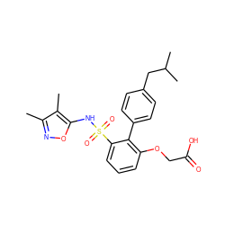 Cc1noc(NS(=O)(=O)c2cccc(OCC(=O)O)c2-c2ccc(CC(C)C)cc2)c1C ZINC000013782462