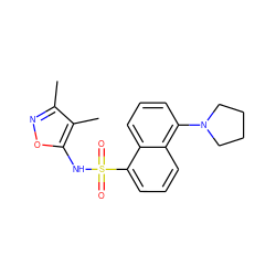 Cc1noc(NS(=O)(=O)c2cccc3c(N4CCCC4)cccc23)c1C ZINC000013741048