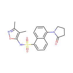 Cc1noc(NS(=O)(=O)c2cccc3c(N4CCCC4=O)cccc23)c1C ZINC000013741052