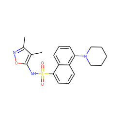 Cc1noc(NS(=O)(=O)c2cccc3c(N4CCCCC4)cccc23)c1C ZINC000013741059