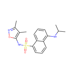 Cc1noc(NS(=O)(=O)c2cccc3c(NC(C)C)cccc23)c1C ZINC000013602341