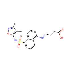 Cc1noc(NS(=O)(=O)c2cccc3c(NCCCC(=O)O)cccc23)c1C ZINC000013741060