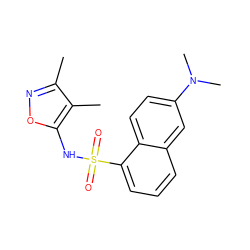 Cc1noc(NS(=O)(=O)c2cccc3cc(N(C)C)ccc23)c1C ZINC000013602345