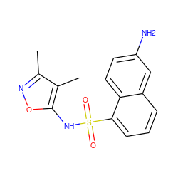 Cc1noc(NS(=O)(=O)c2cccc3cc(N)ccc23)c1C ZINC000013602343