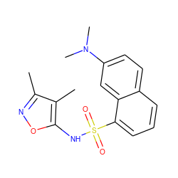 Cc1noc(NS(=O)(=O)c2cccc3ccc(N(C)C)cc23)c1C ZINC000013602352