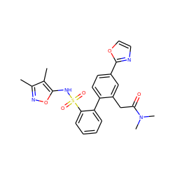 Cc1noc(NS(=O)(=O)c2ccccc2-c2ccc(-c3ncco3)cc2CC(=O)N(C)C)c1C ZINC000013492869