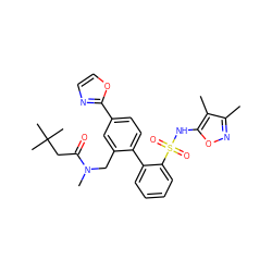 Cc1noc(NS(=O)(=O)c2ccccc2-c2ccc(-c3ncco3)cc2CN(C)C(=O)CC(C)(C)C)c1C ZINC000028767439