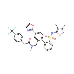 Cc1noc(NS(=O)(=O)c2ccccc2-c2ccc(-c3ncco3)cc2CN(C)C(=O)Cc2ccc(C(F)(F)F)cc2)c1C ZINC000028768153