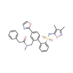 Cc1noc(NS(=O)(=O)c2ccccc2-c2ccc(-c3ncco3)cc2CN(C)C(=O)Cc2ccccc2)c1C ZINC000028767814