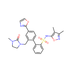 Cc1noc(NS(=O)(=O)c2ccccc2-c2ccc(-c3ncco3)cc2CN2CCN(C)C2=O)c1C ZINC000013492868