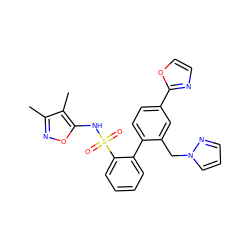 Cc1noc(NS(=O)(=O)c2ccccc2-c2ccc(-c3ncco3)cc2Cn2cccn2)c1C ZINC000013492881