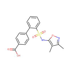 Cc1noc(NS(=O)(=O)c2ccccc2-c2ccc(C(=O)O)cc2)c1C ZINC000013782411