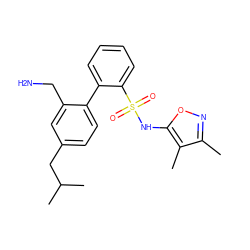 Cc1noc(NS(=O)(=O)c2ccccc2-c2ccc(CC(C)C)cc2CN)c1C ZINC000027564001