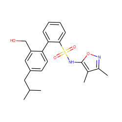 Cc1noc(NS(=O)(=O)c2ccccc2-c2ccc(CC(C)C)cc2CO)c1C ZINC000000841587