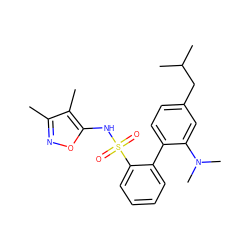 Cc1noc(NS(=O)(=O)c2ccccc2-c2ccc(CC(C)C)cc2N(C)C)c1C ZINC000013782437