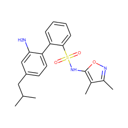 Cc1noc(NS(=O)(=O)c2ccccc2-c2ccc(CC(C)C)cc2N)c1C ZINC000001488958