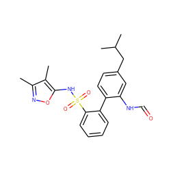 Cc1noc(NS(=O)(=O)c2ccccc2-c2ccc(CC(C)C)cc2NC=O)c1C ZINC000013782443