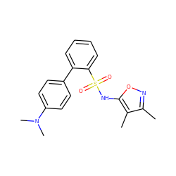 Cc1noc(NS(=O)(=O)c2ccccc2-c2ccc(N(C)C)cc2)c1C ZINC000000833989