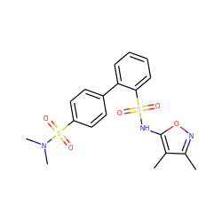 Cc1noc(NS(=O)(=O)c2ccccc2-c2ccc(S(=O)(=O)N(C)C)cc2)c1C ZINC000013782428