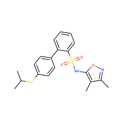 Cc1noc(NS(=O)(=O)c2ccccc2-c2ccc(SC(C)C)cc2)c1C ZINC000013782426