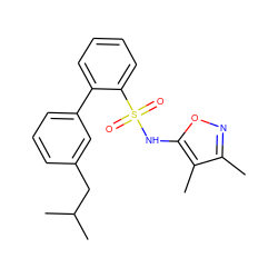 Cc1noc(NS(=O)(=O)c2ccccc2-c2cccc(CC(C)C)c2)c1C ZINC000013782410