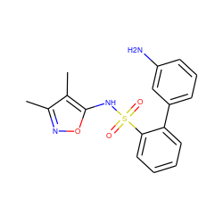 Cc1noc(NS(=O)(=O)c2ccccc2-c2cccc(N)c2)c1C ZINC000000017026