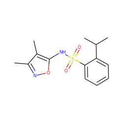 Cc1noc(NS(=O)(=O)c2ccccc2C(C)C)c1C ZINC000013782407