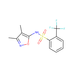 Cc1noc(NS(=O)(=O)c2ccccc2C(F)(F)F)c1C ZINC000013782406