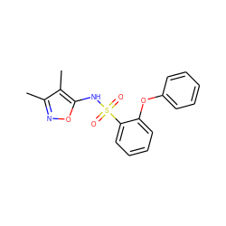 Cc1noc(NS(=O)(=O)c2ccccc2Oc2ccccc2)c1C ZINC000000017025