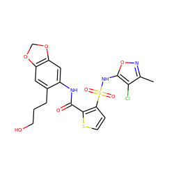 Cc1noc(NS(=O)(=O)c2ccsc2C(=O)Nc2cc3c(cc2CCCO)OCO3)c1Cl ZINC000013815823