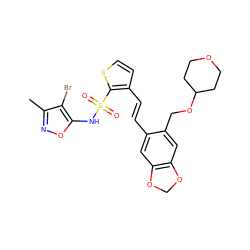 Cc1noc(NS(=O)(=O)c2sccc2/C=C/c2cc3c(cc2COC2CCOCC2)OCO3)c1Br ZINC000028019866