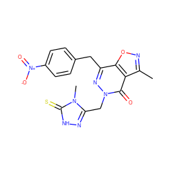 Cc1noc2c(Cc3ccc([N+](=O)[O-])cc3)nn(Cc3n[nH]c(=S)n3C)c(=O)c12 ZINC000084587753