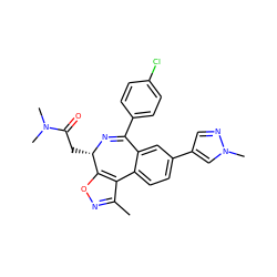 Cc1noc2c1-c1ccc(-c3cnn(C)c3)cc1C(c1ccc(Cl)cc1)=N[C@H]2CC(=O)N(C)C ZINC000210659283