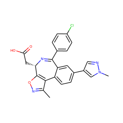 Cc1noc2c1-c1ccc(-c3cnn(C)c3)cc1C(c1ccc(Cl)cc1)=N[C@H]2CC(=O)O ZINC000210666724