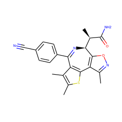 Cc1noc2c1-c1sc(C)c(C)c1C(c1ccc(C#N)cc1)=N[C@H]2[C@@H](C)C(N)=O ZINC000096284461