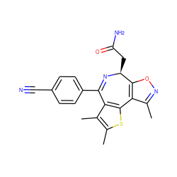 Cc1noc2c1-c1sc(C)c(C)c1C(c1ccc(C#N)cc1)=N[C@H]2CC(N)=O ZINC000096284457