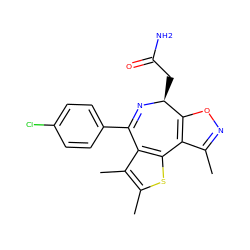 Cc1noc2c1-c1sc(C)c(C)c1C(c1ccc(Cl)cc1)=N[C@H]2CC(N)=O ZINC000096284467