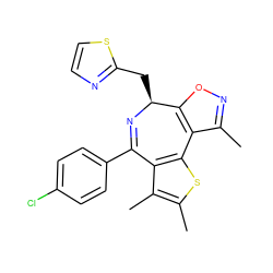 Cc1noc2c1-c1sc(C)c(C)c1C(c1ccc(Cl)cc1)=N[C@H]2Cc1nccs1 ZINC000096284462