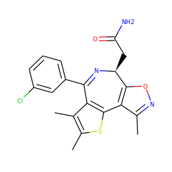 Cc1noc2c1-c1sc(C)c(C)c1C(c1cccc(Cl)c1)=N[C@H]2CC(N)=O ZINC000096284460