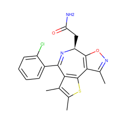 Cc1noc2c1-c1sc(C)c(C)c1C(c1ccccc1Cl)=N[C@H]2CC(N)=O ZINC000096284459